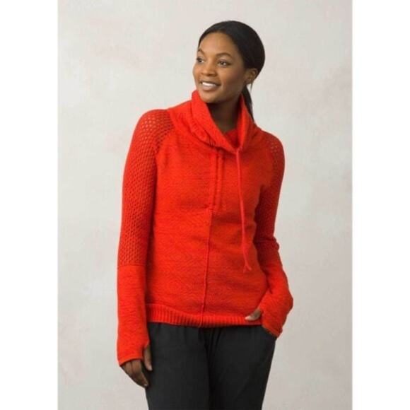 Prana Cedar Lightweight Cowl Neck Sweater In Fiery Red Orange Size Medium - Picture 2 of 12